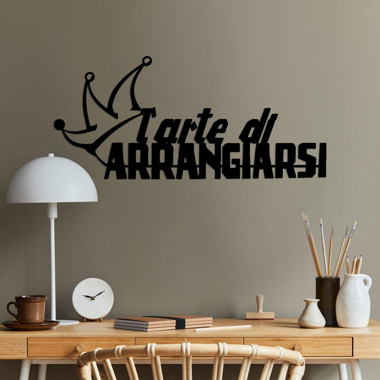 Decoratiune de perete Metal Arrangiarsi 1, Negru, 60x27 cm