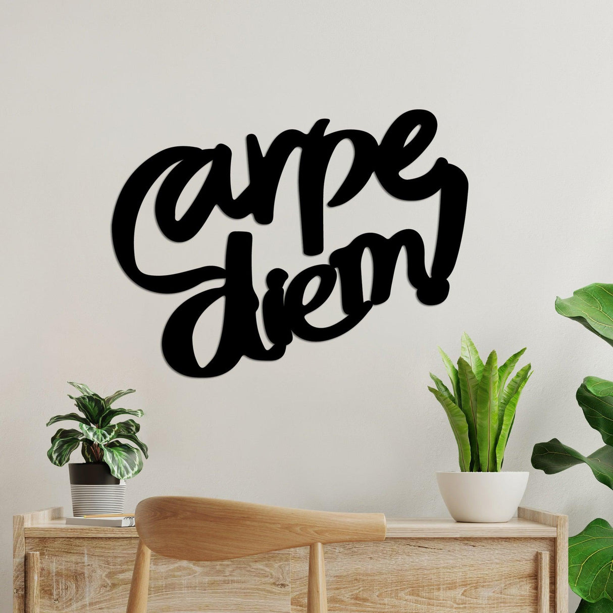 Decoratiune de perete Metal Carpe Diem 5, Negru, 56x42 cm