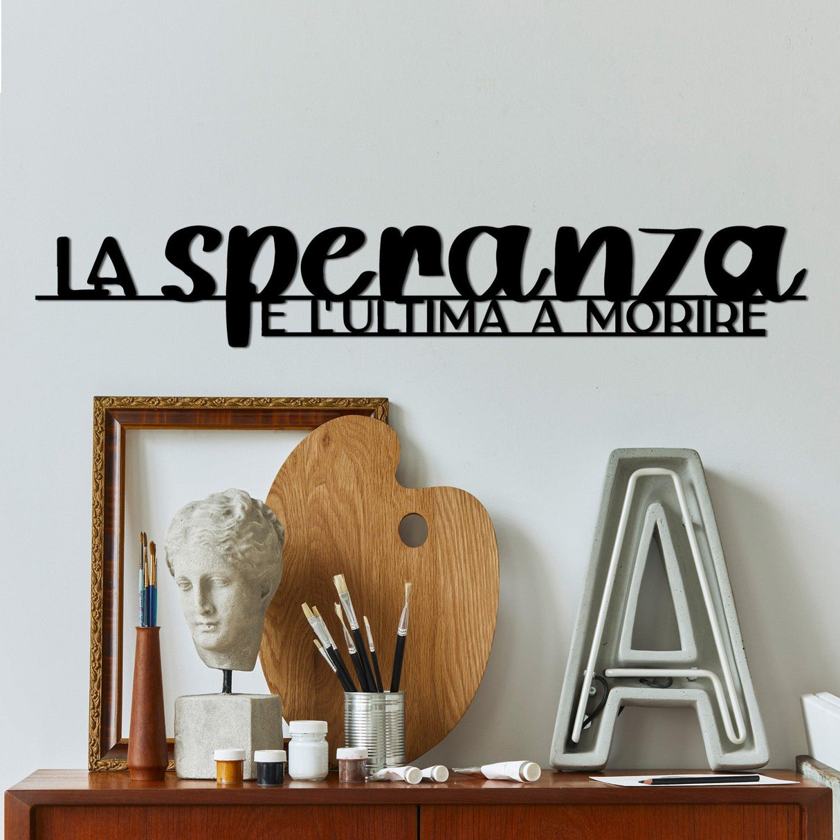 Decoratiune de perete Metal La Speranza 1, Negru, 86x14 cm
