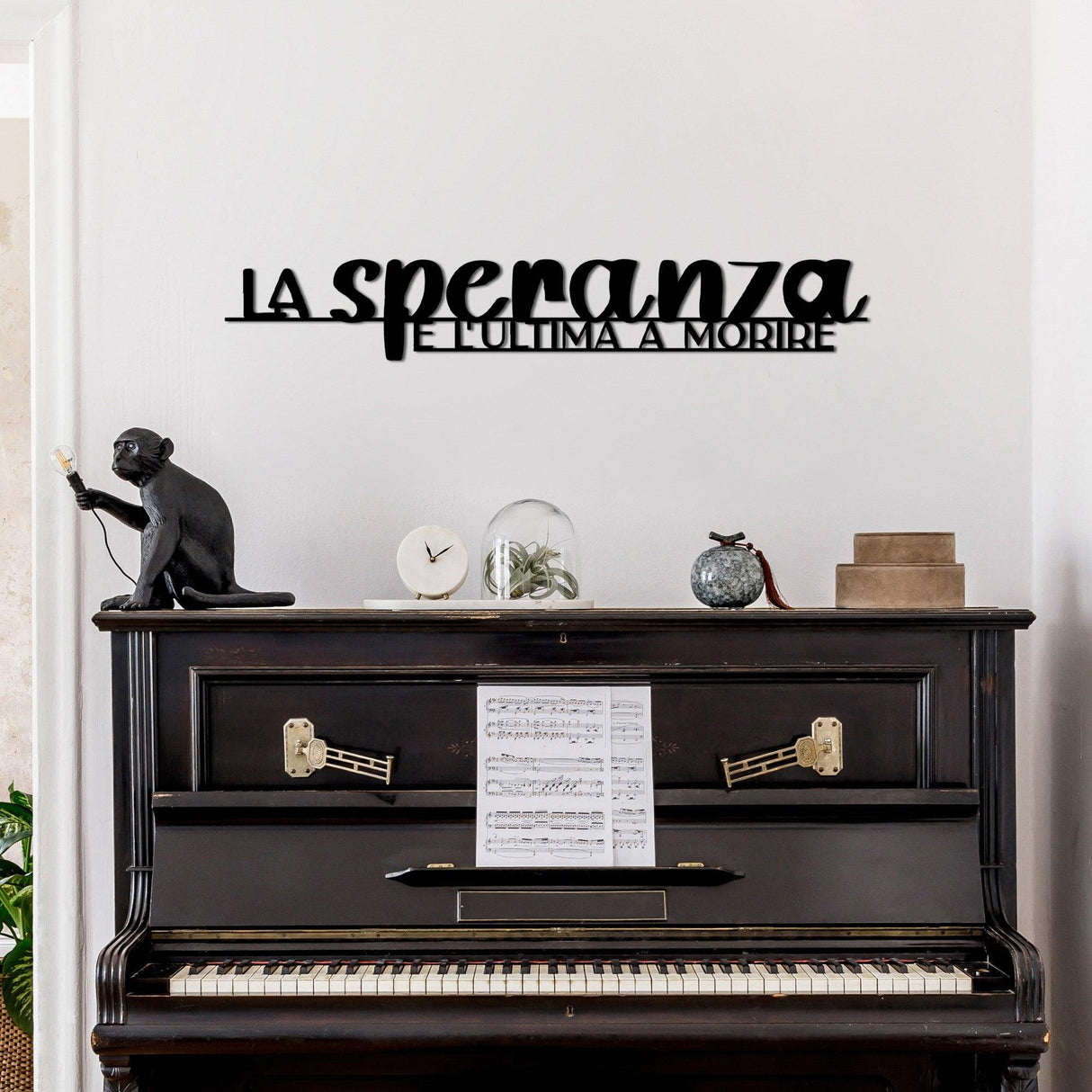 Decoratiune de perete Metal La Speranza 1, Negru, 86x14 cm