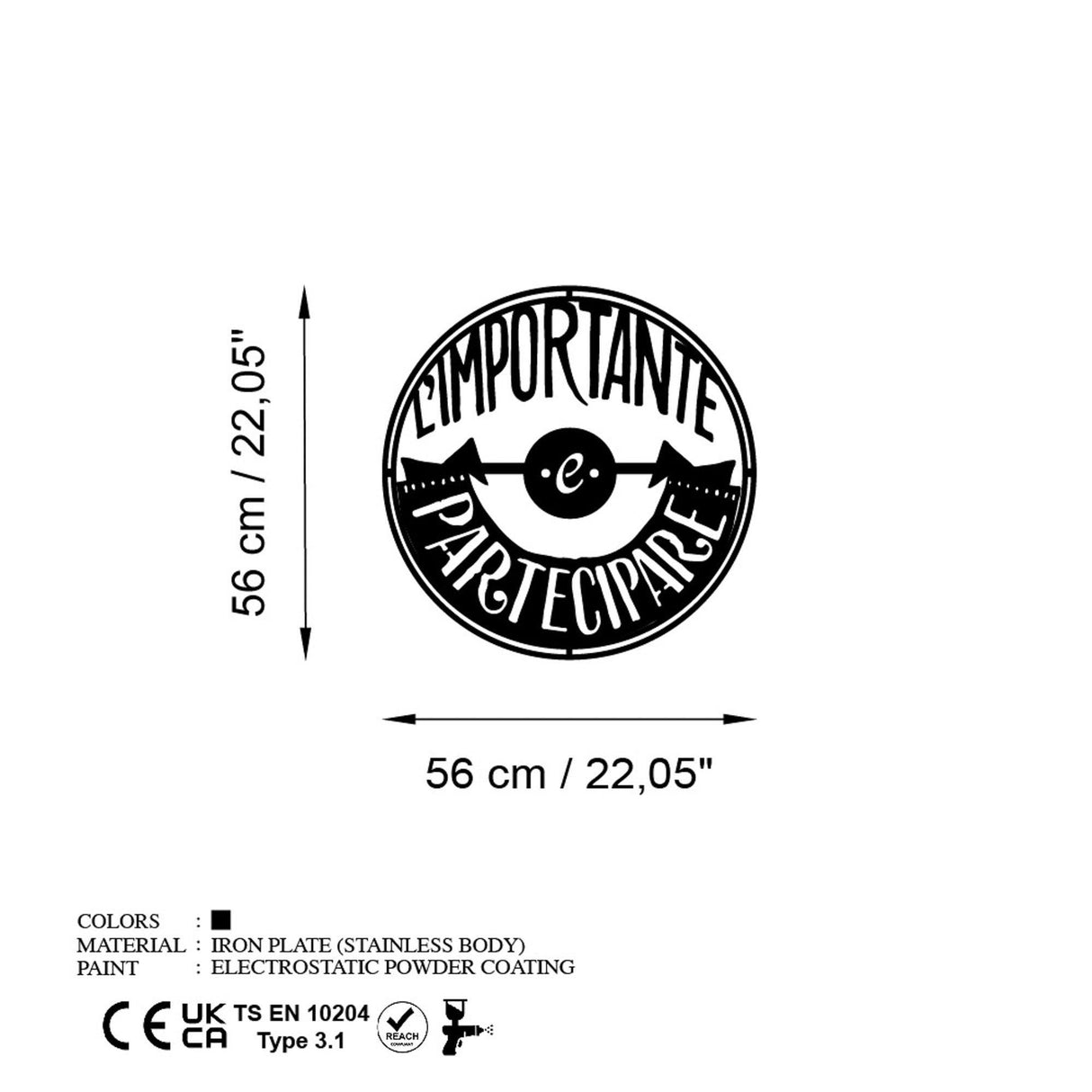 Decoratiune de perete Metal Limportante Partecipare 1, Negru, 56x56 cm