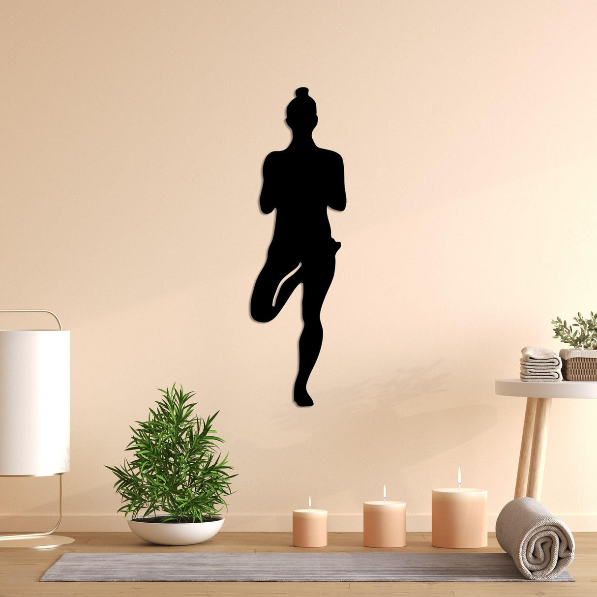 Decoratiune de perete Metal Yoga 2, Negru, 18x60 cm