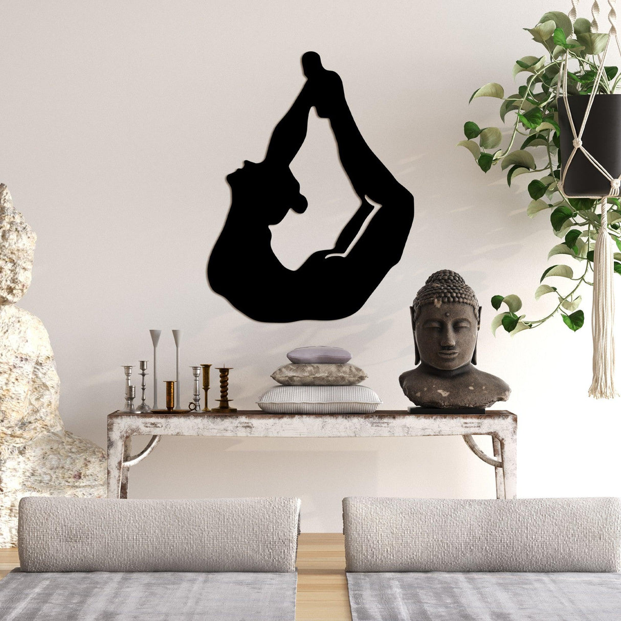 Decoratiune de perete Metal Yoga 3, Negru, 38x50 cm