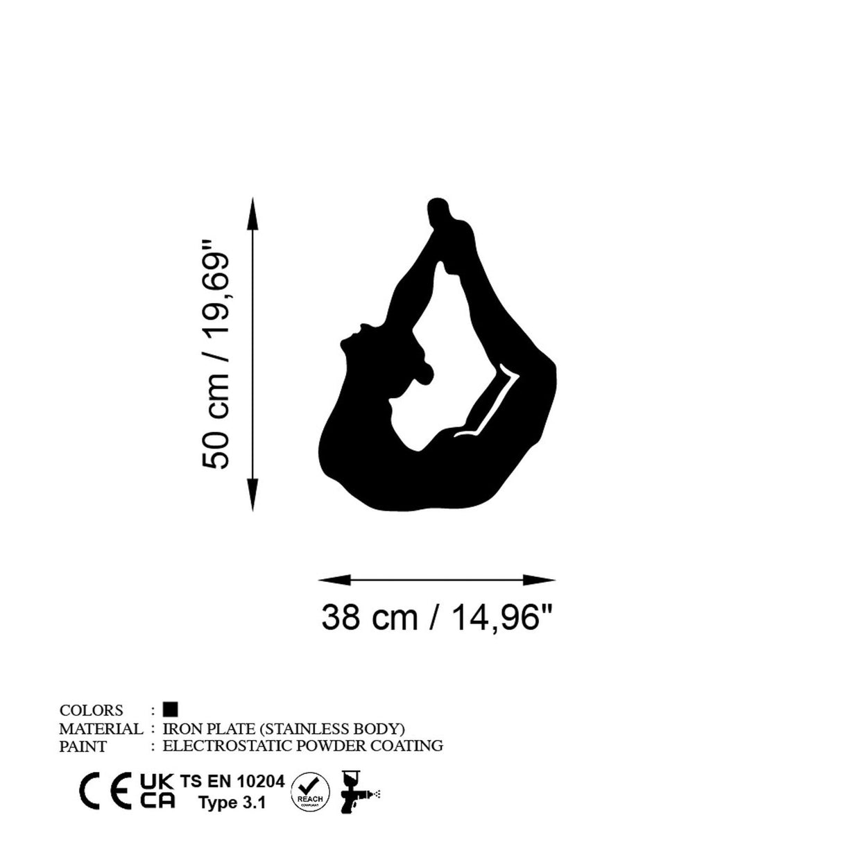 Decoratiune de perete Metal Yoga 3, Negru, 38x50 cm