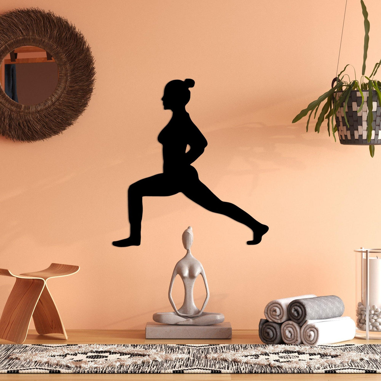 Decoratiune de perete Metal Yoga 4, Negru, 51x55 cm