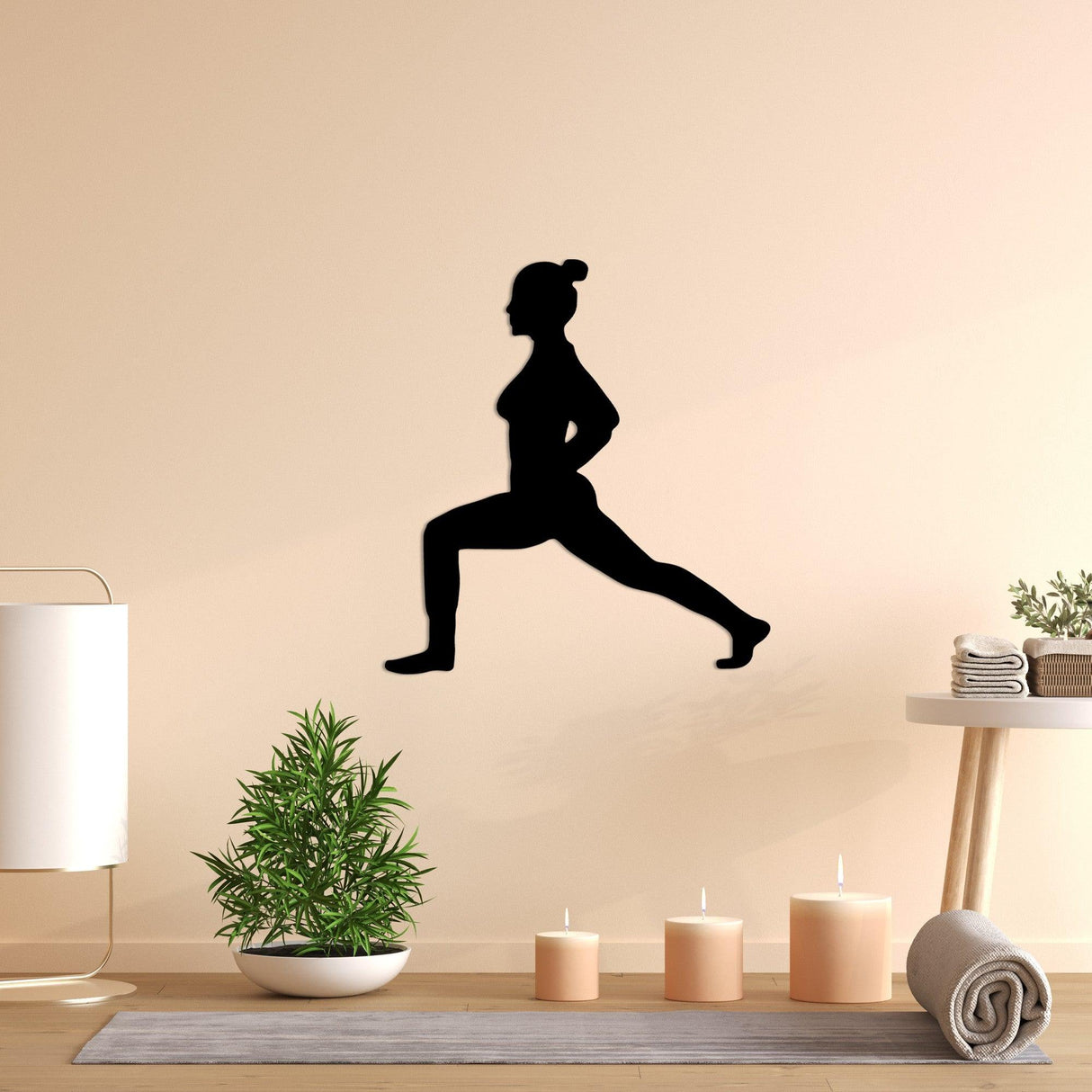 Decoratiune de perete Metal Yoga 4, Negru, 51x55 cm