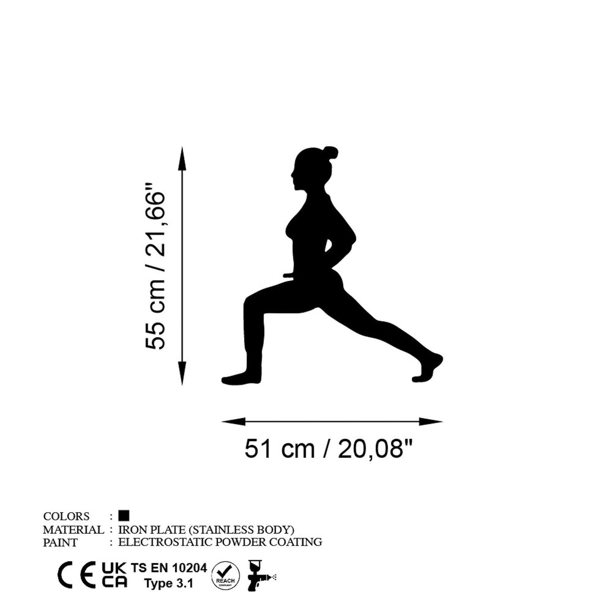 Decoratiune de perete Metal Yoga 4, Negru, 51x55 cm
