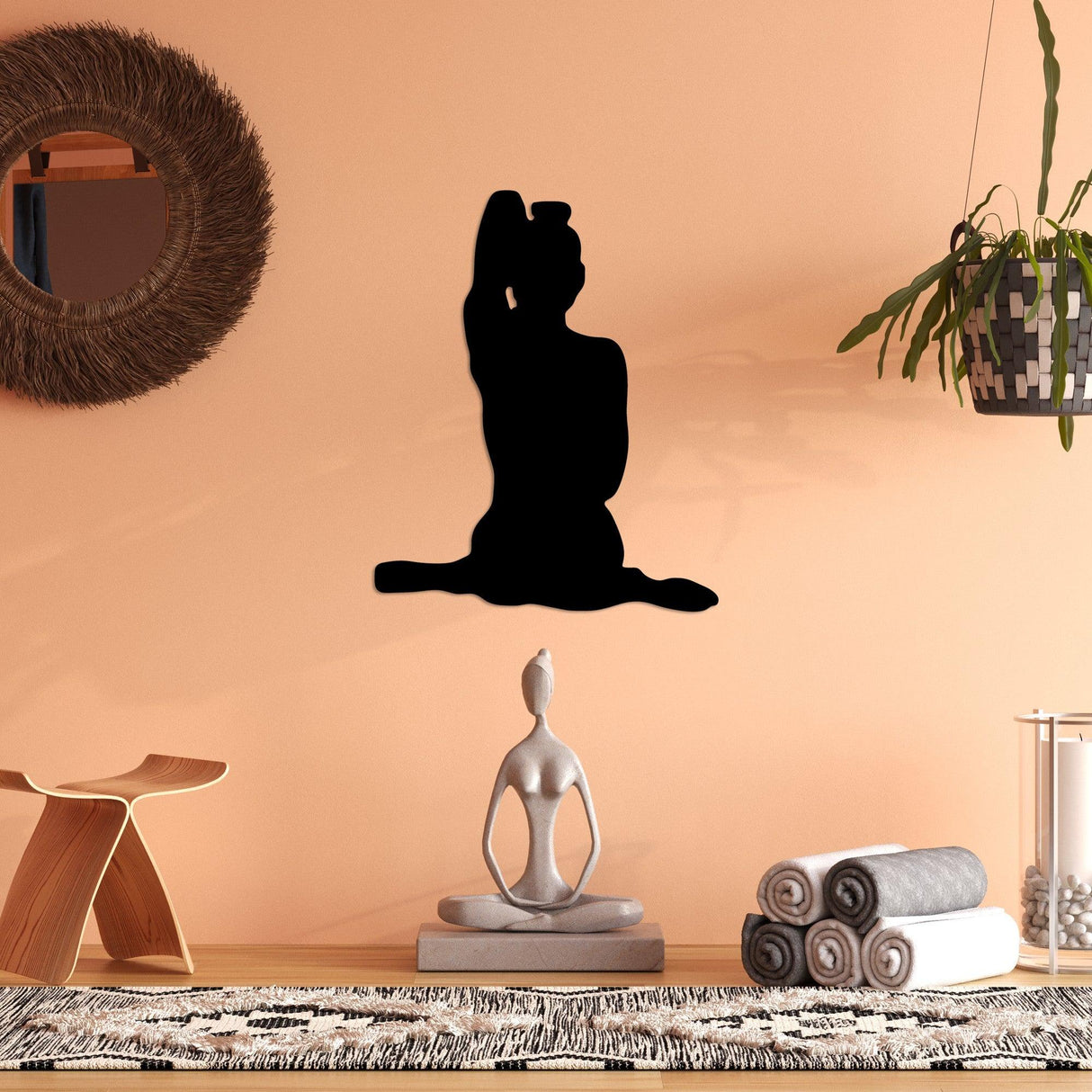 Decoratiune de perete Metal Yoga 9, Negru, 45x55 cm