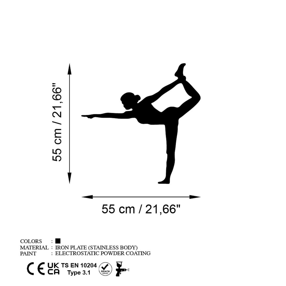 Decoratiune de perete Metal Yoga 11, Negru, 55x55 cm