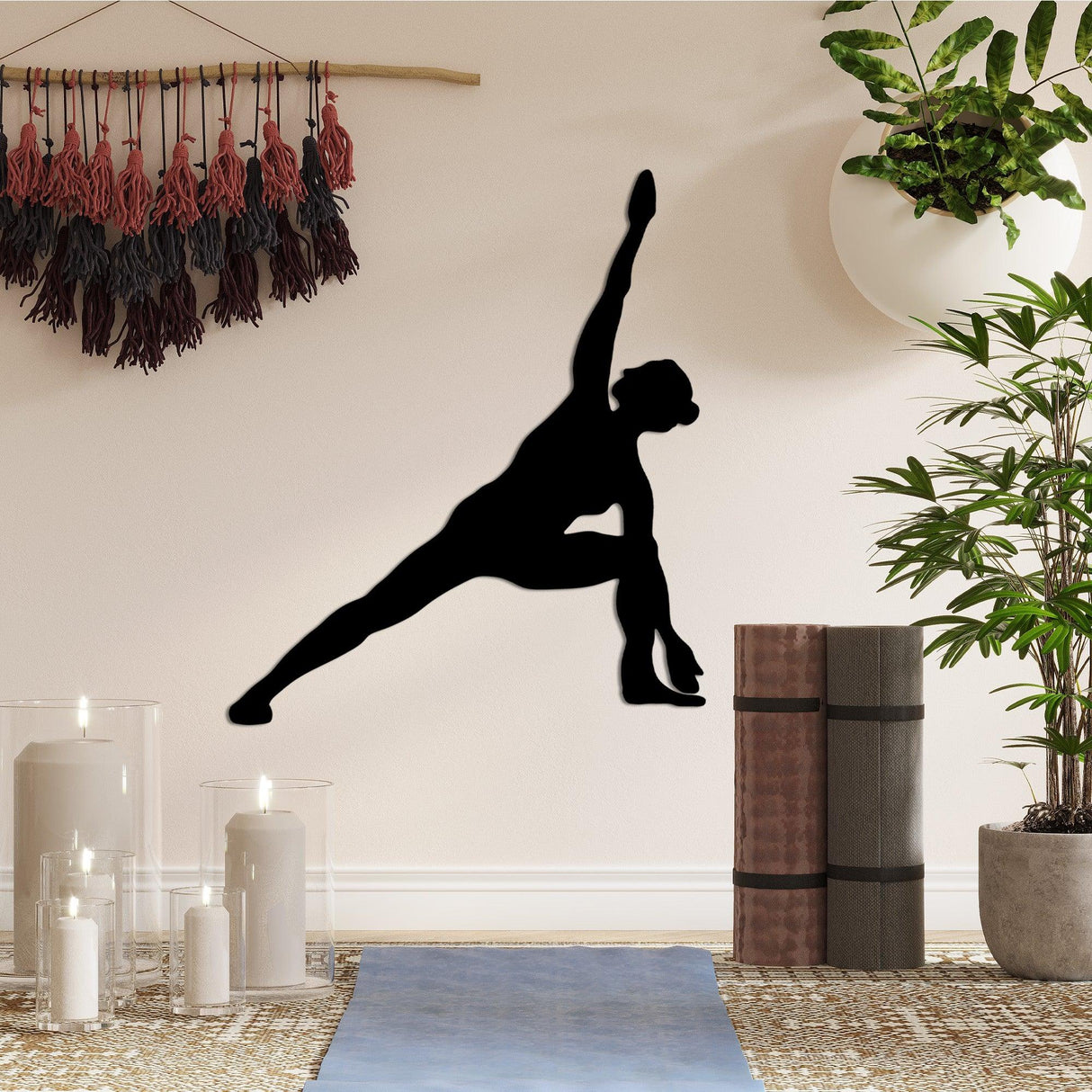Decoratiune de perete Metal Yoga 13, Negru, 47x55 cm
