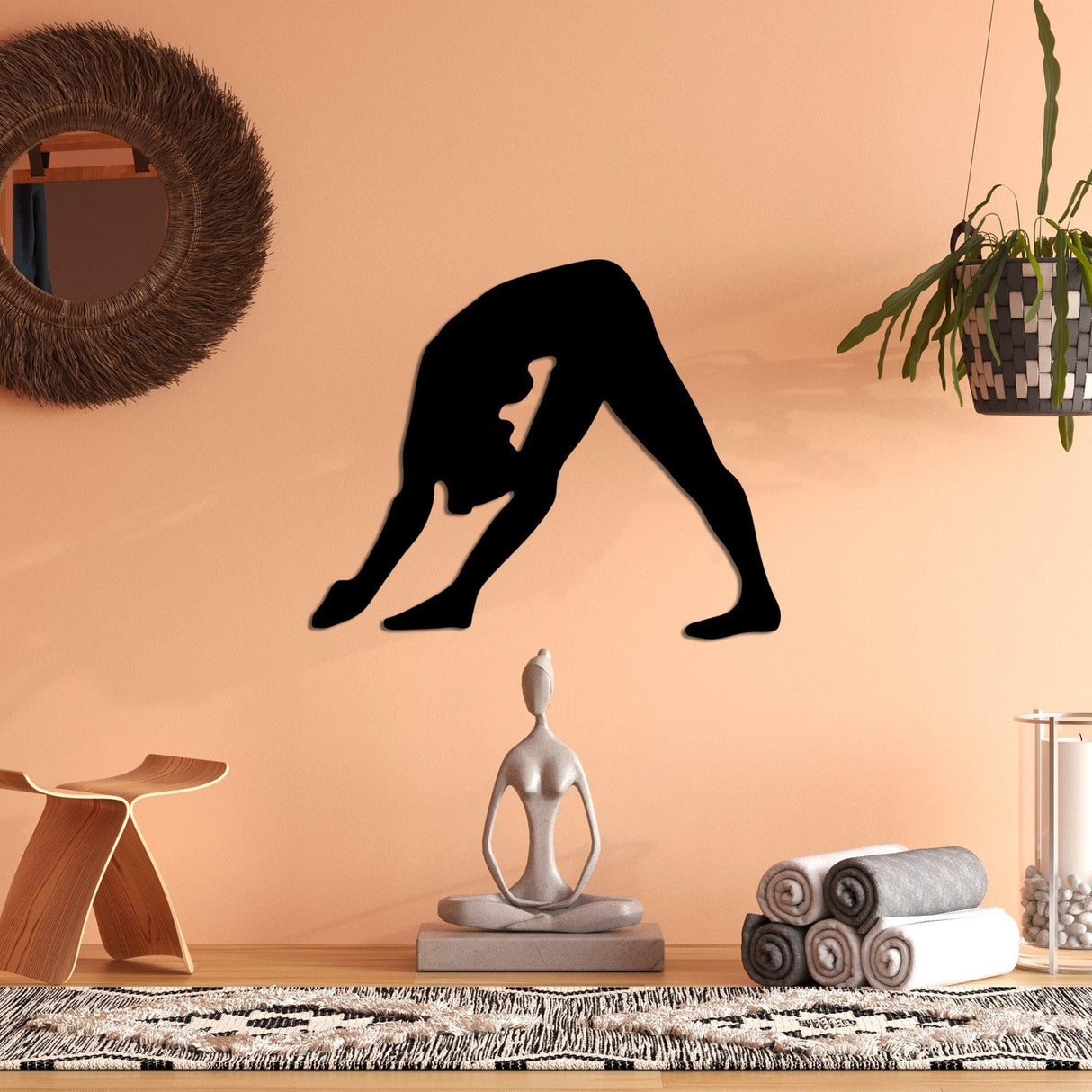Decoratiune de perete Metal Yoga 14, Negru, 55x45 cm