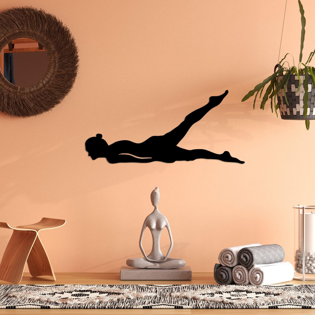 Decoratiune de perete Metal Yoga 15, Negru, 60x28 cm