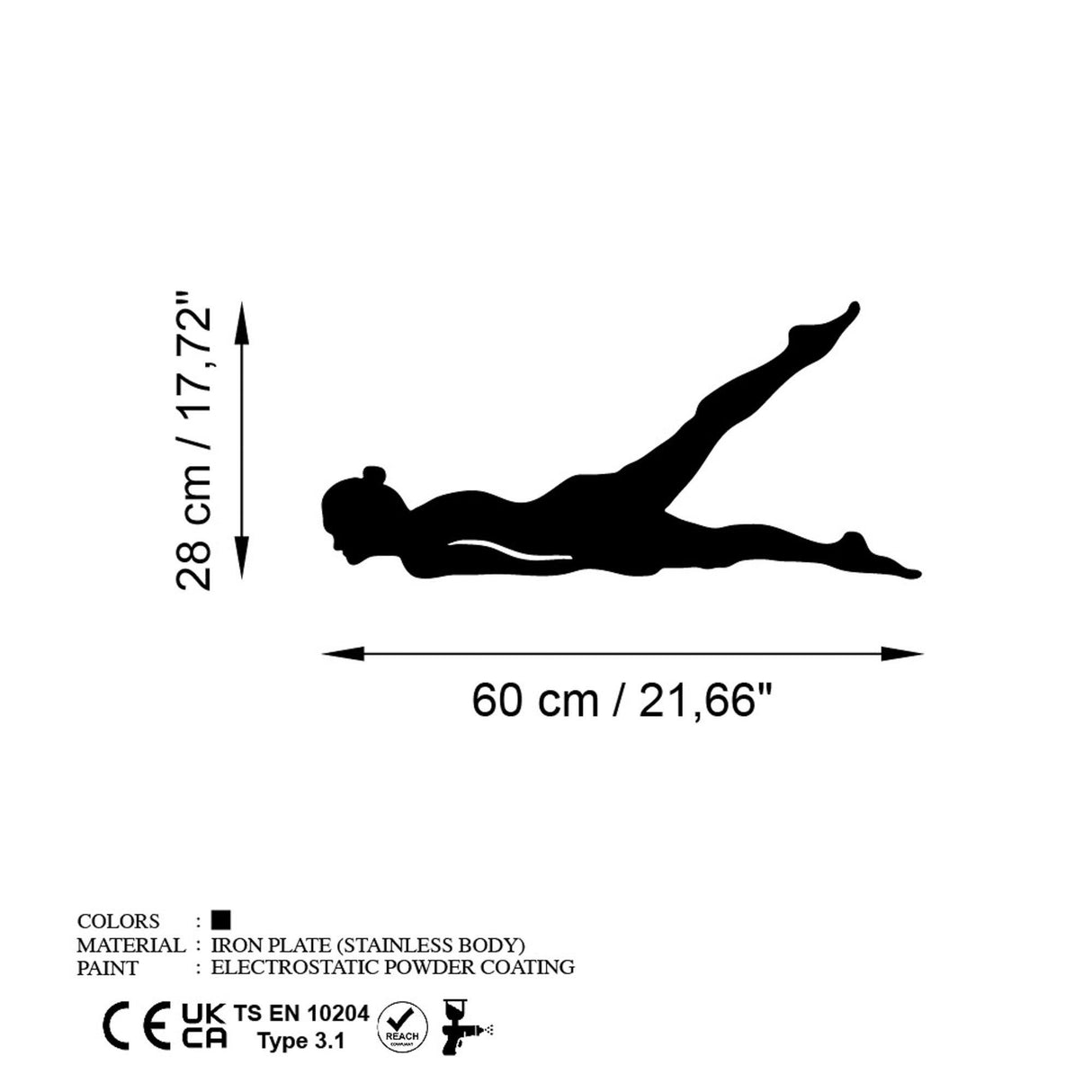 Decoratiune de perete Metal Yoga 15, Negru, 60x28 cm