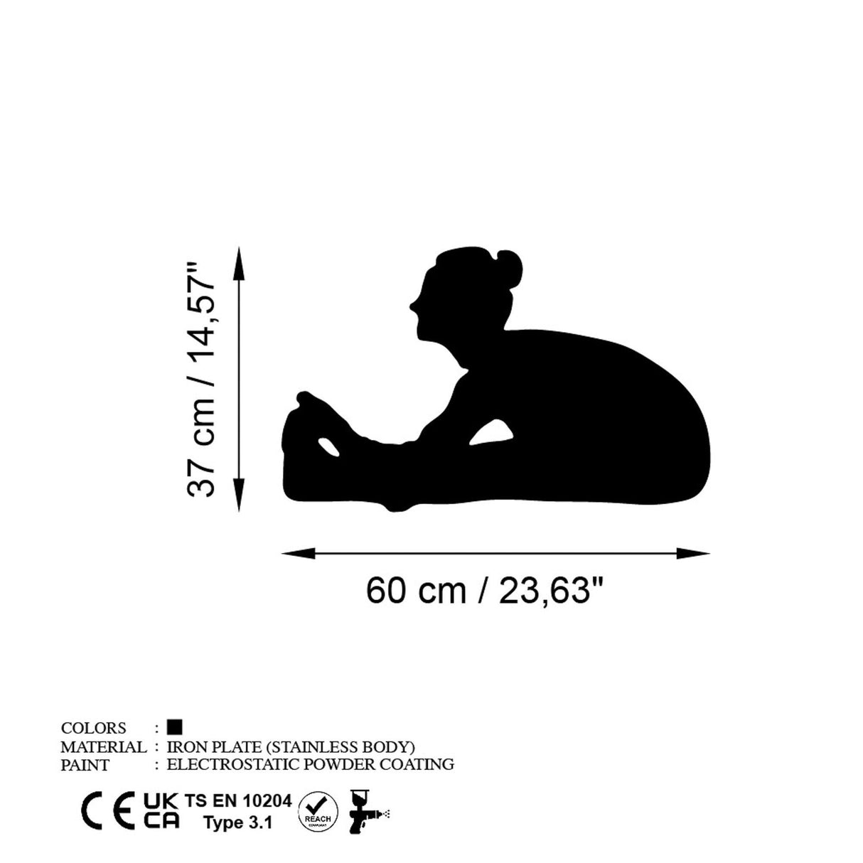 Decoratiune de perete Metal Yoga 23, Negru, 60x37 cm