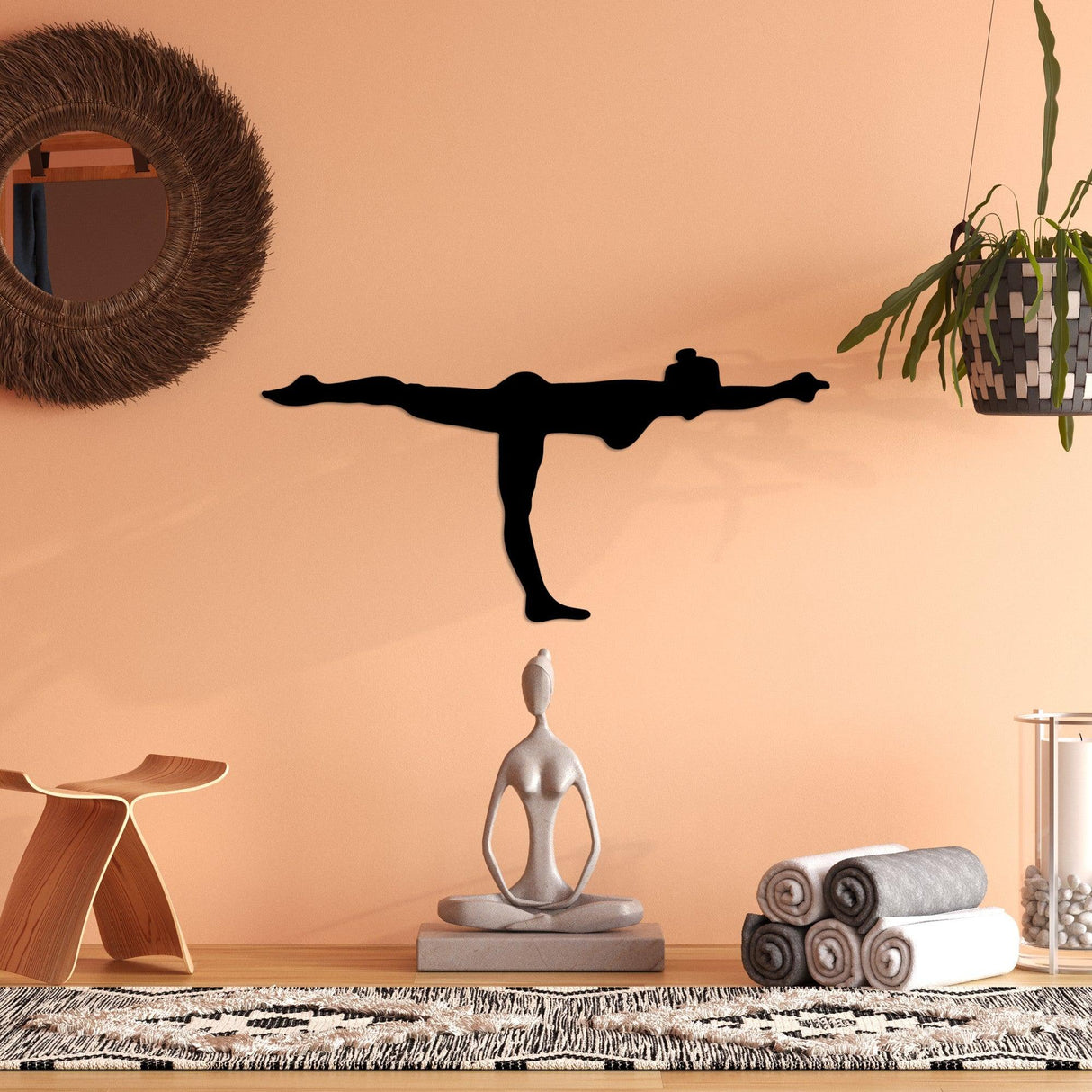Decoratiune de perete Metal Yoga 24, Negru, 60x30 cm