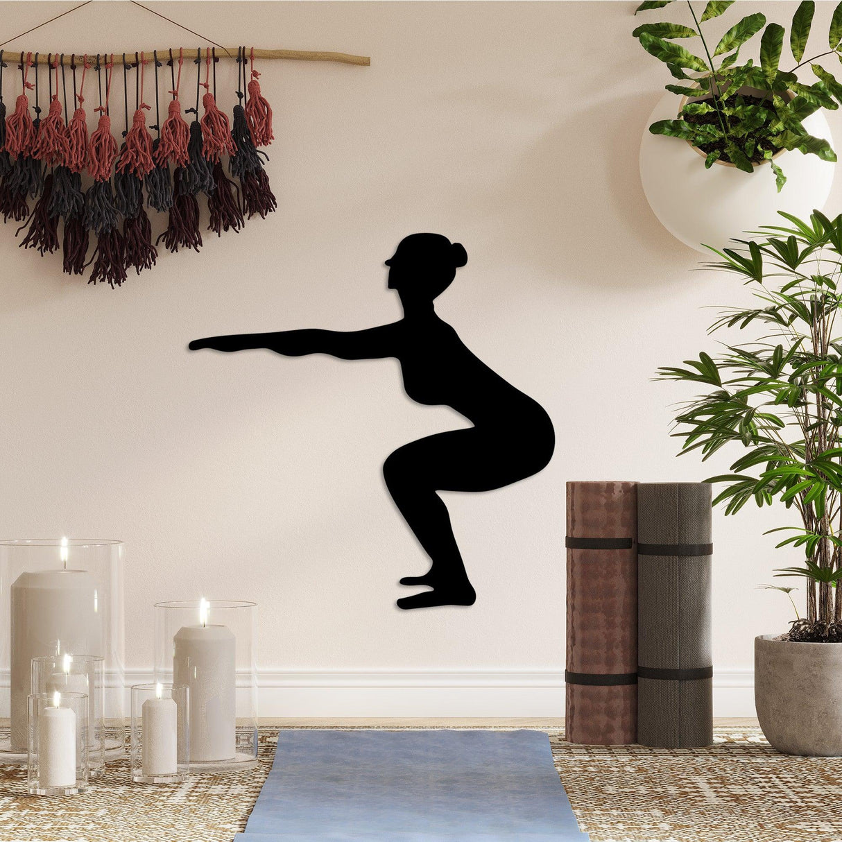 Decoratiune de perete Metal Yoga 27, Negru, 54x55 cm