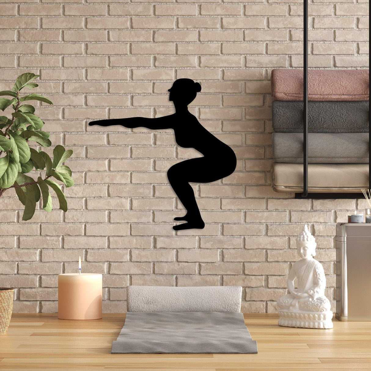 Decoratiune de perete Metal Yoga 27, Negru, 54x55 cm
