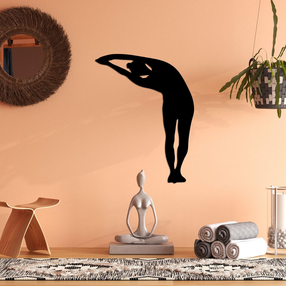 Decoratiune de perete Metal Yoga 28, Negru, 42x60 cm