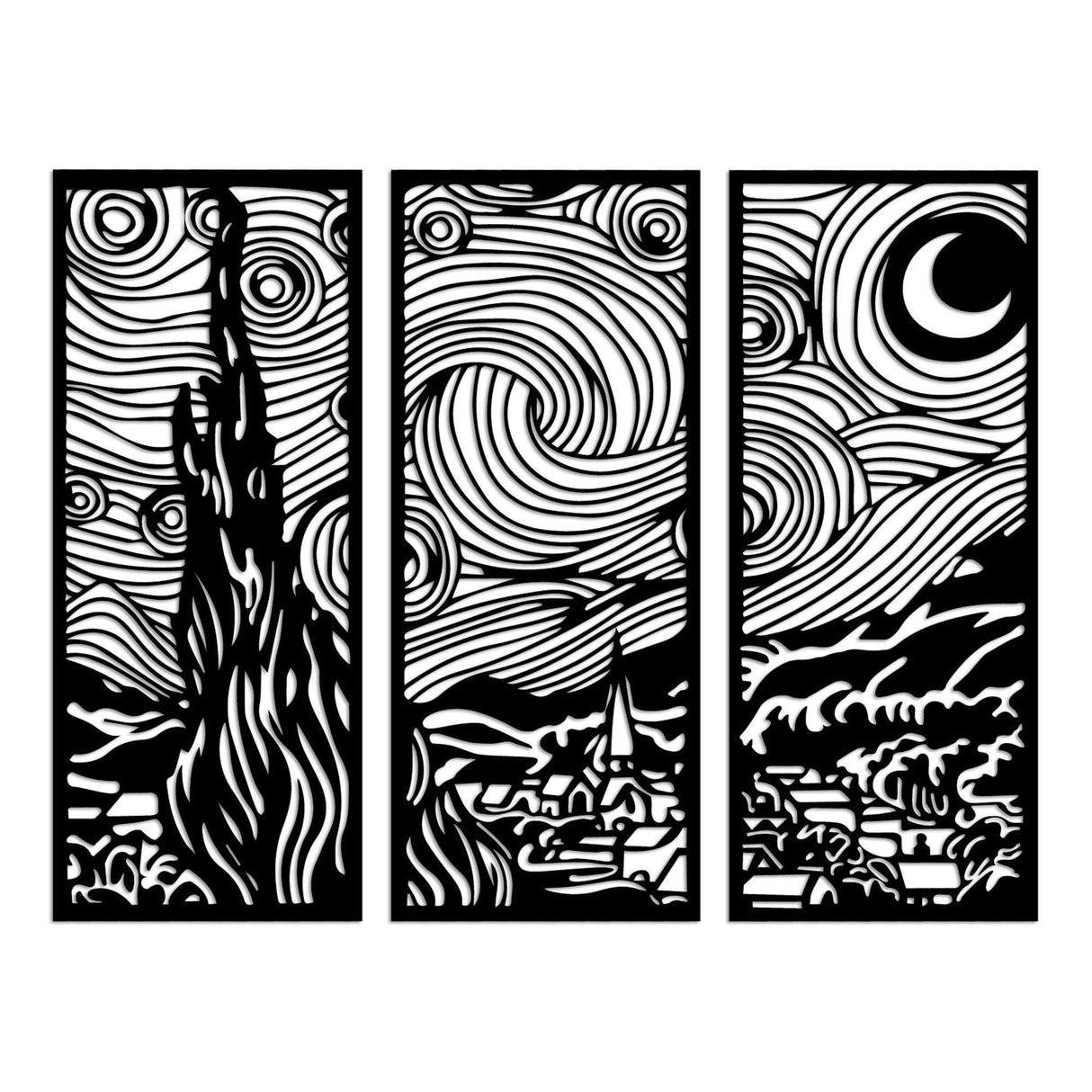 Decoratiune de perete Metal Vangogh, Negru, 3x30x73 cm