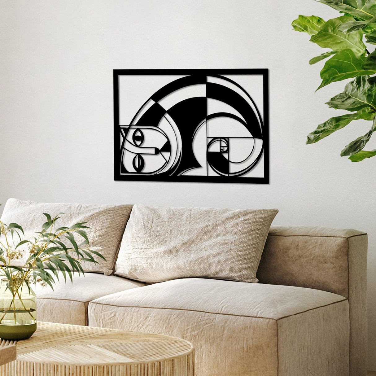 Decoratiune de perete Metal Fıbonaccı, Negru, 56x37 cm