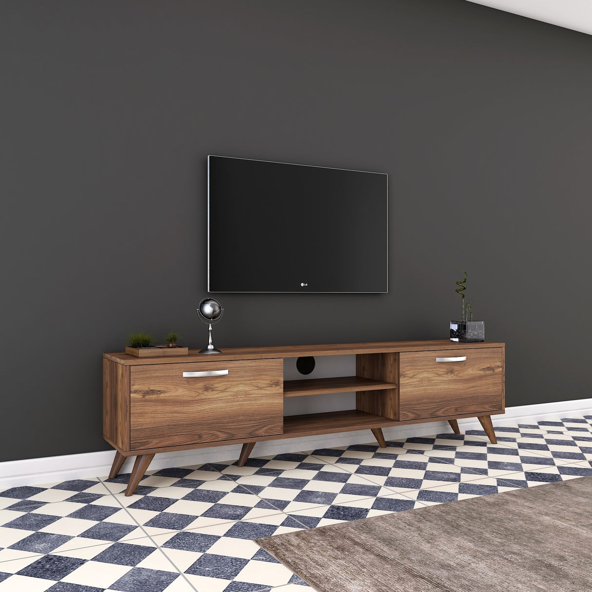 Comodă TV A9 - 221, Nuc, 180x35x49 cm