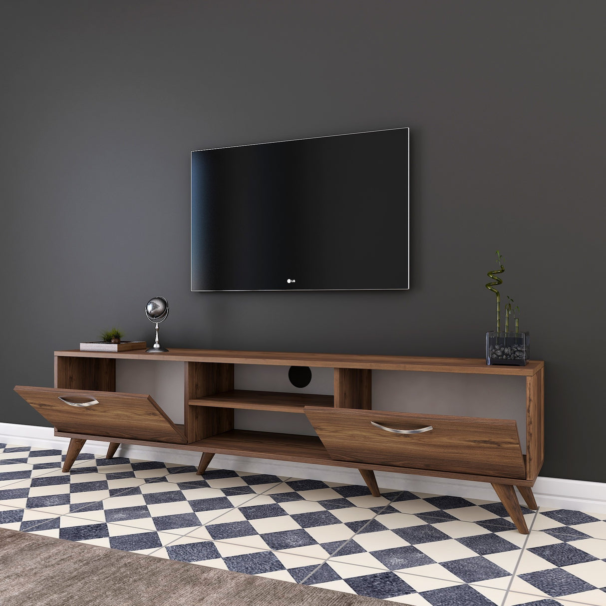 Comodă TV A9 - 221, Nuc, 180x35x49 cm