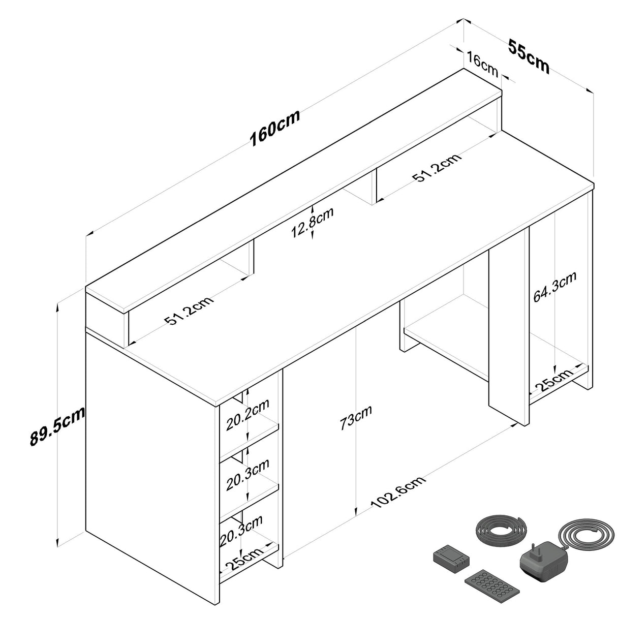 Birou HA122 - 3000, Nuc - Antracit, 160x55x90 cm