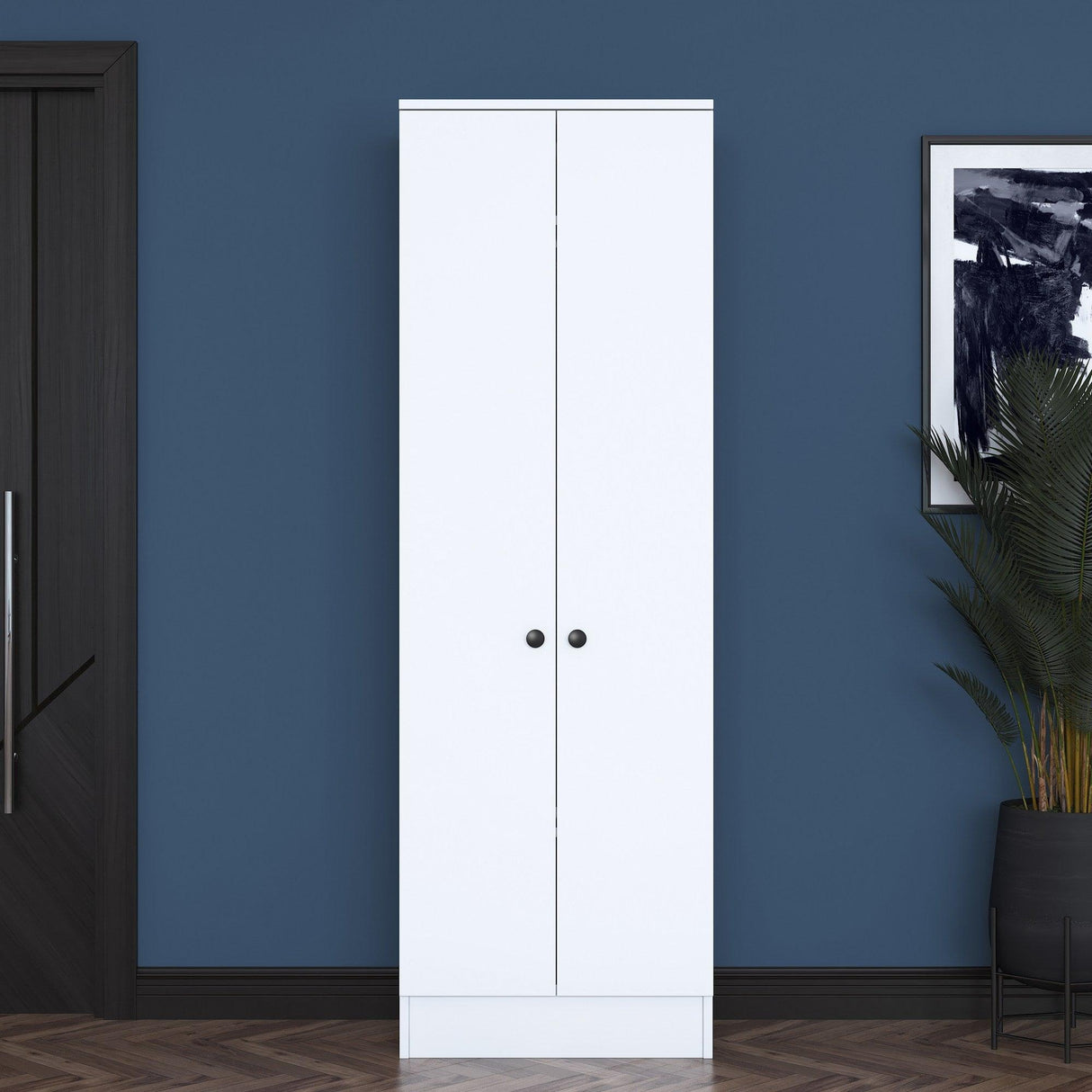 Cuier cu pantofar Mina cu 2 usi, Alb - Nuc, 60 x 183 x 38 cm - Alb, SKU 893RAN1721
