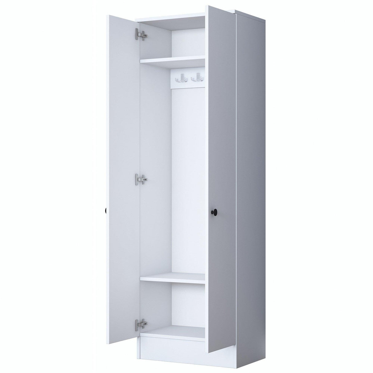Cuier cu pantofar Mina cu 2 usi, Alb - Nuc, 60 x 183 x 38 cm - Alb, SKU 893RAN1721