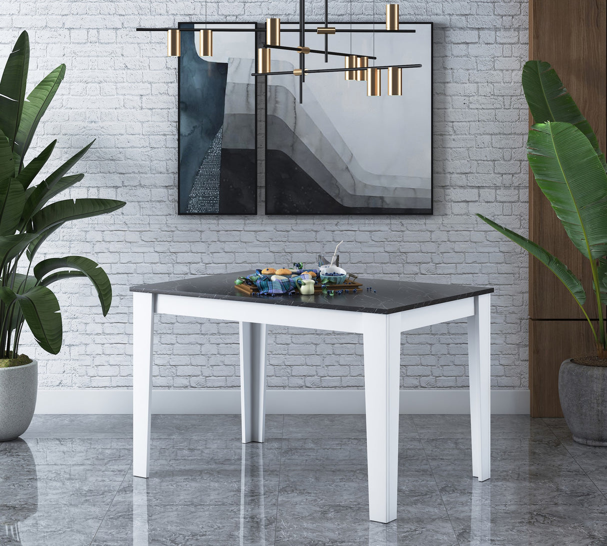 Masă dining T1 - 1522, Marble - Alb, 110x72x74 cm