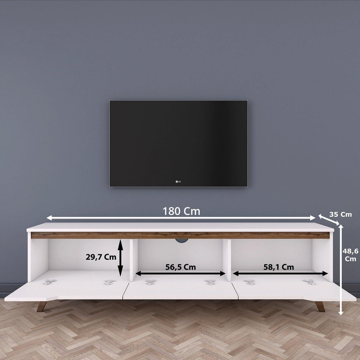 Comoda TV Selim, Alb, 180x49x35 cm