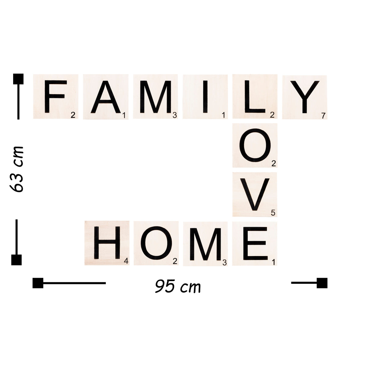 Decorațiune de perete din lemn Scrabble Set - 3, Negru - Alb, 95x63x2 cm