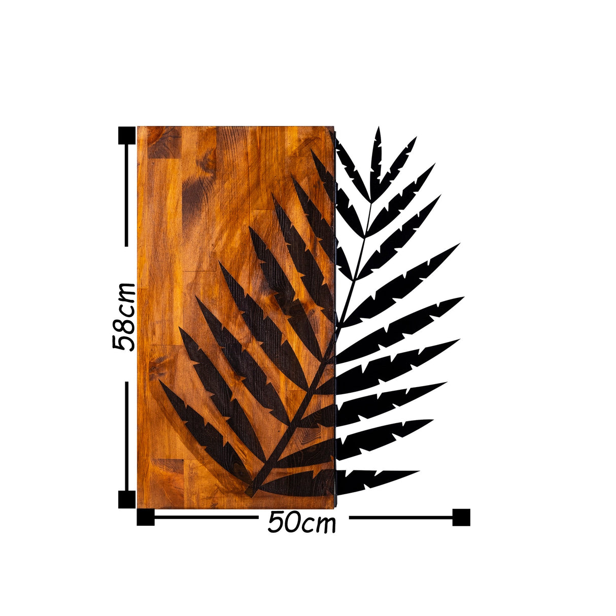 Decorațiune de perete din lemn Leaf 3, Nuc - Negru, 50x58x3 cm