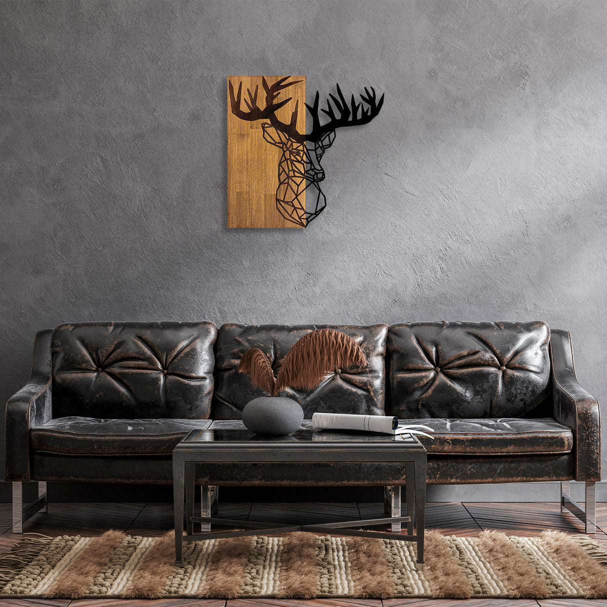 Decorațiune de perete din lemn MA-285, Nuc - Negru, 58x60x3 cm