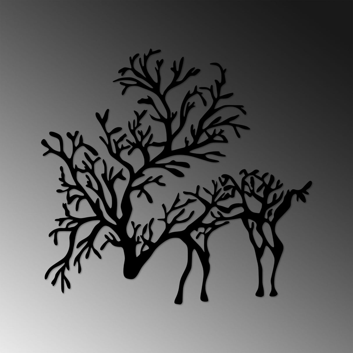 Decorațiune de perete din metal Deer 2, Negru, 66x70x2 cm