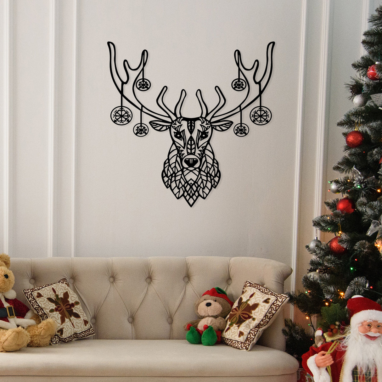 Decorațiune de perete din metal Christmas Deer, Negru, 69x70x0 cm