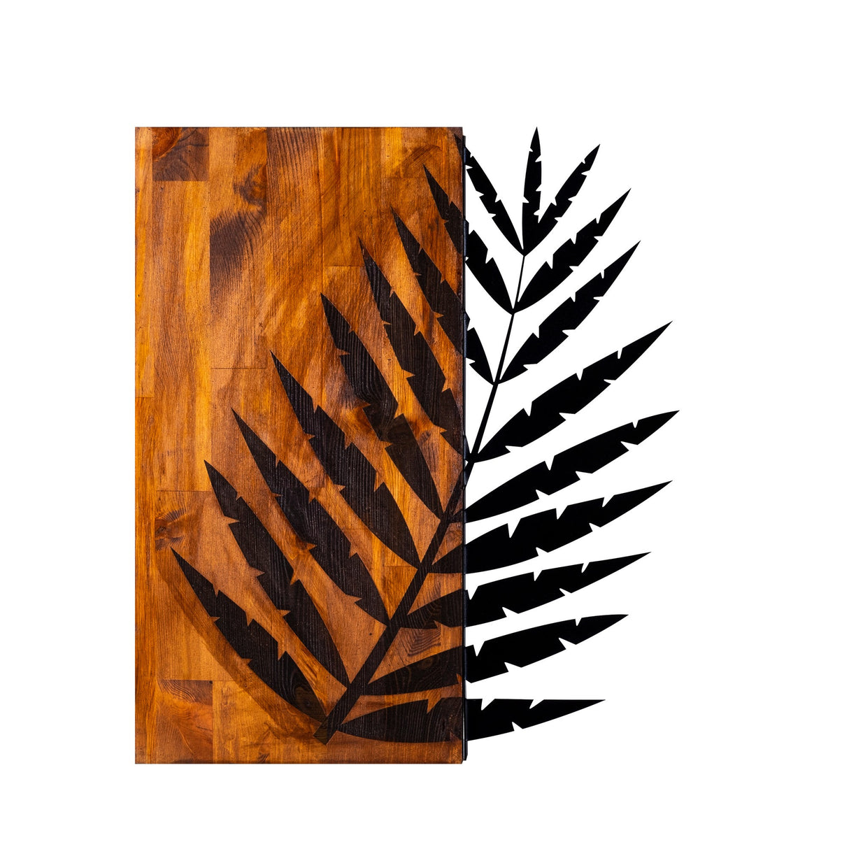 Decorațiune de perete din lemn Leaf 3, Nuc - Negru, 50x58x3 cm