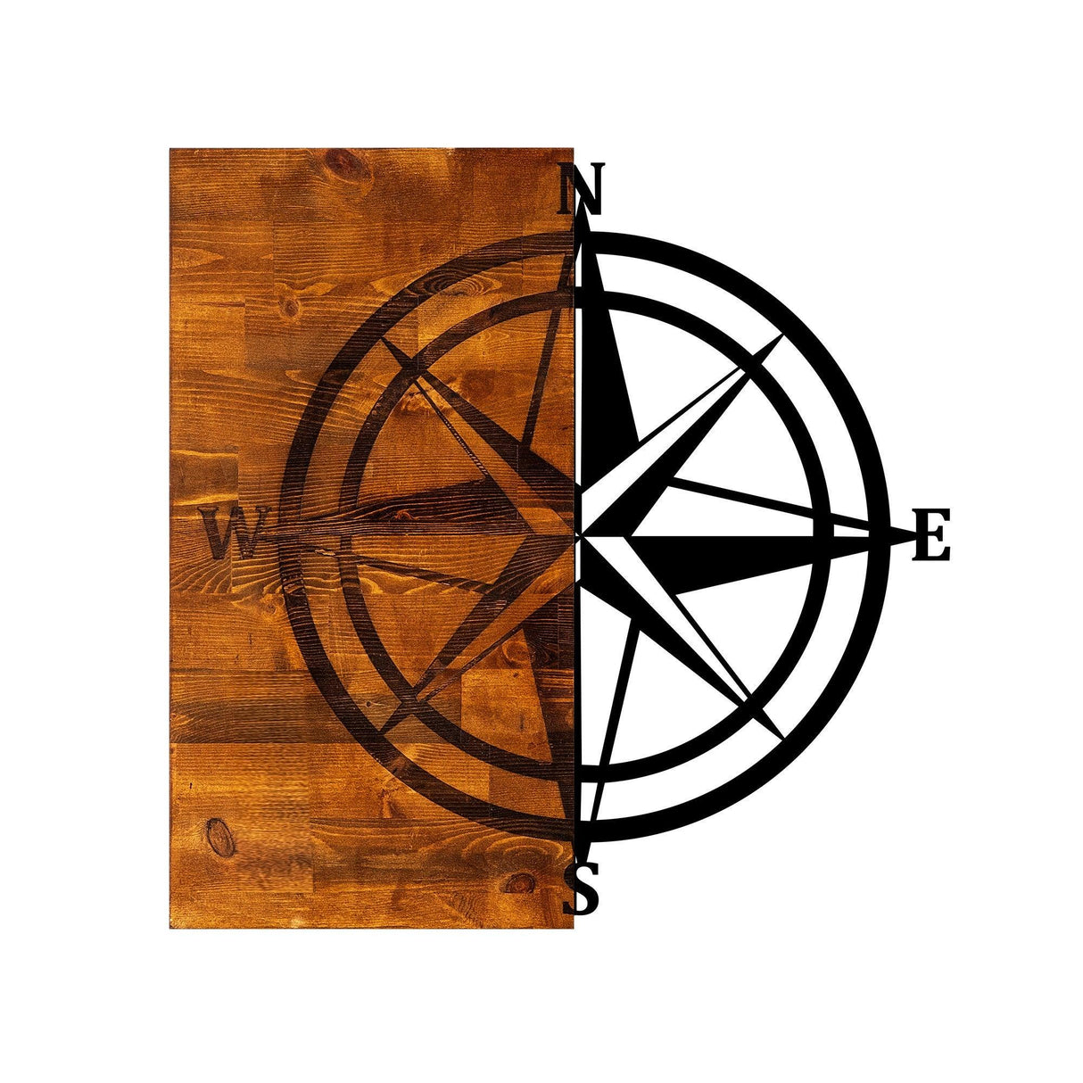 Decoratiune de perete lemn Pusula, Nuc, 58x3x58 cm