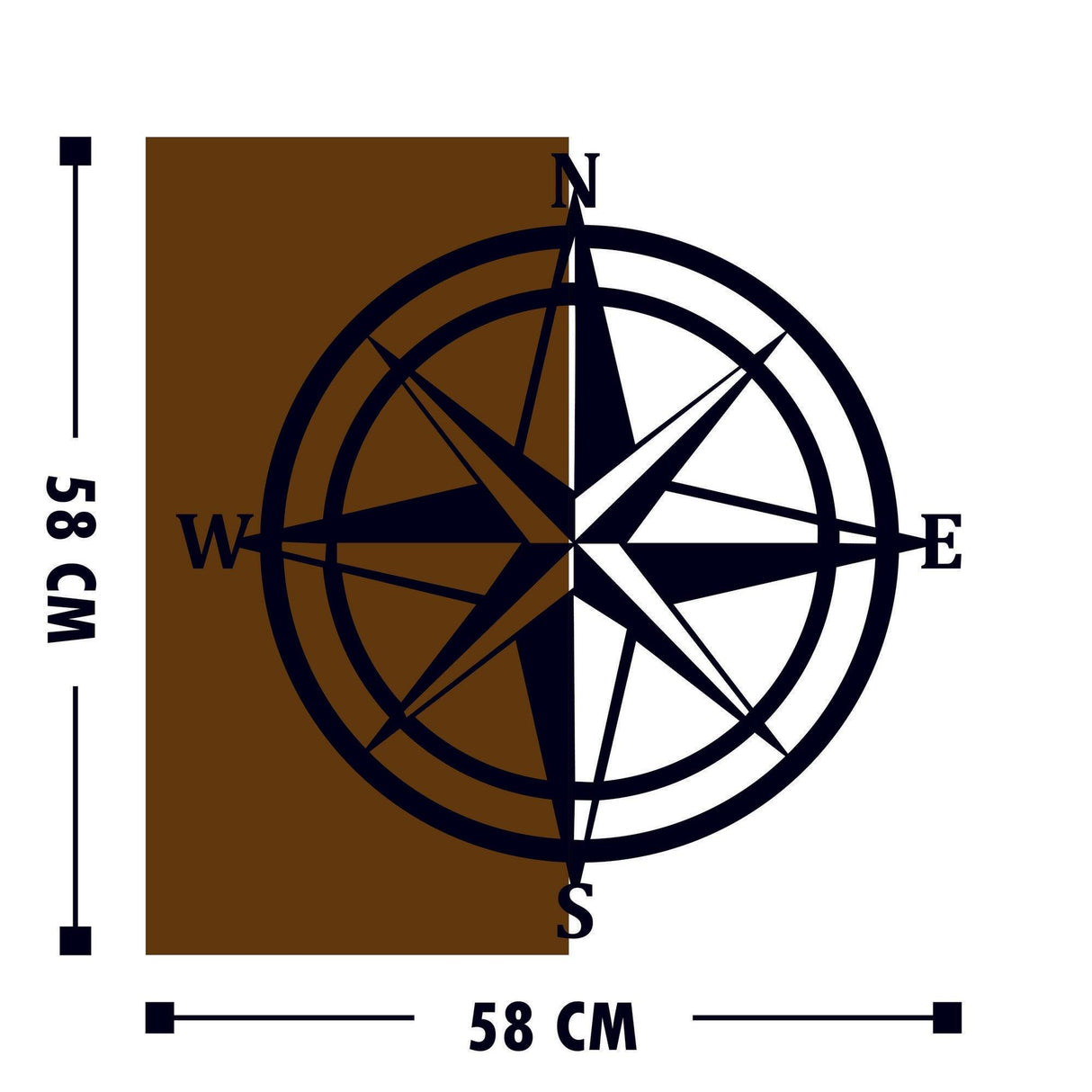 Decoratiune de perete lemn Pusula, Nuc, 58x3x58 cm