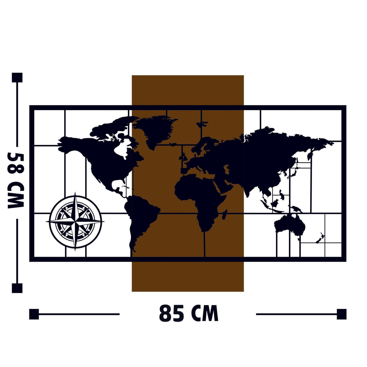Decoratiune de perete lemn World, Nuc, 58x3x85 cm