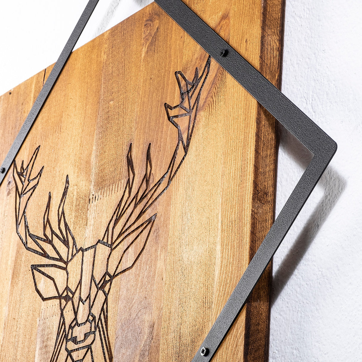 Decorațiune de perete din lemn Deer, Nuc - Negru, 54x54x2 cm