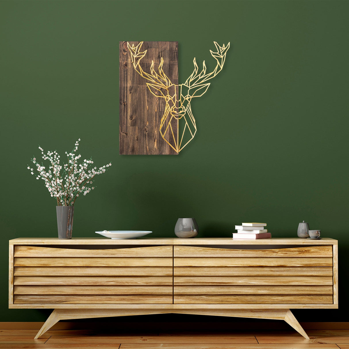 Decorațiune de perete din lemn Deer1, Diverse culori, 56x58x3 cm - Nuc - Auriu | SKU: 899SKL2242 | Decorațiune de perete din lemn Deer1, 56x58x3 cm, varianta Nuc - Auriu, produs pentru amenajarea locuinței, disponibil online în România la CasaMob