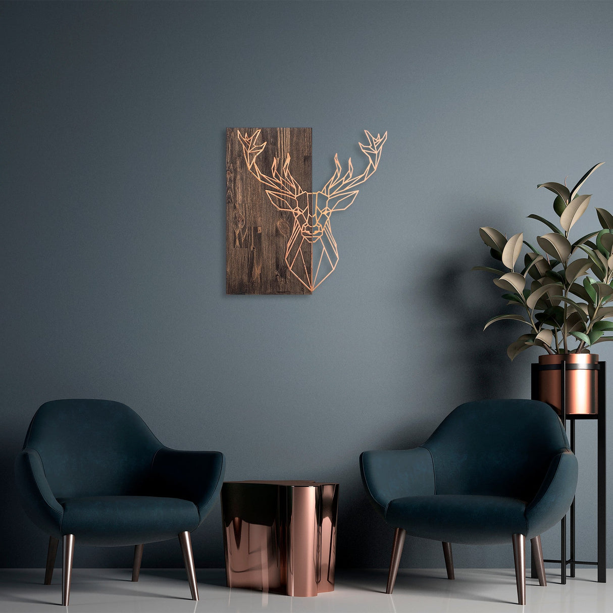 Decorațiune de perete din lemn Deer1, Diverse culori, 56x58x3 cm - Nuc - Copper | SKU: 899SKL2243 | Decorațiune de perete din lemn Deer1, 56x58x3 cm, varianta Nuc - Copper, produs pentru amenajarea locuinței, disponibil online în România la CasaMob