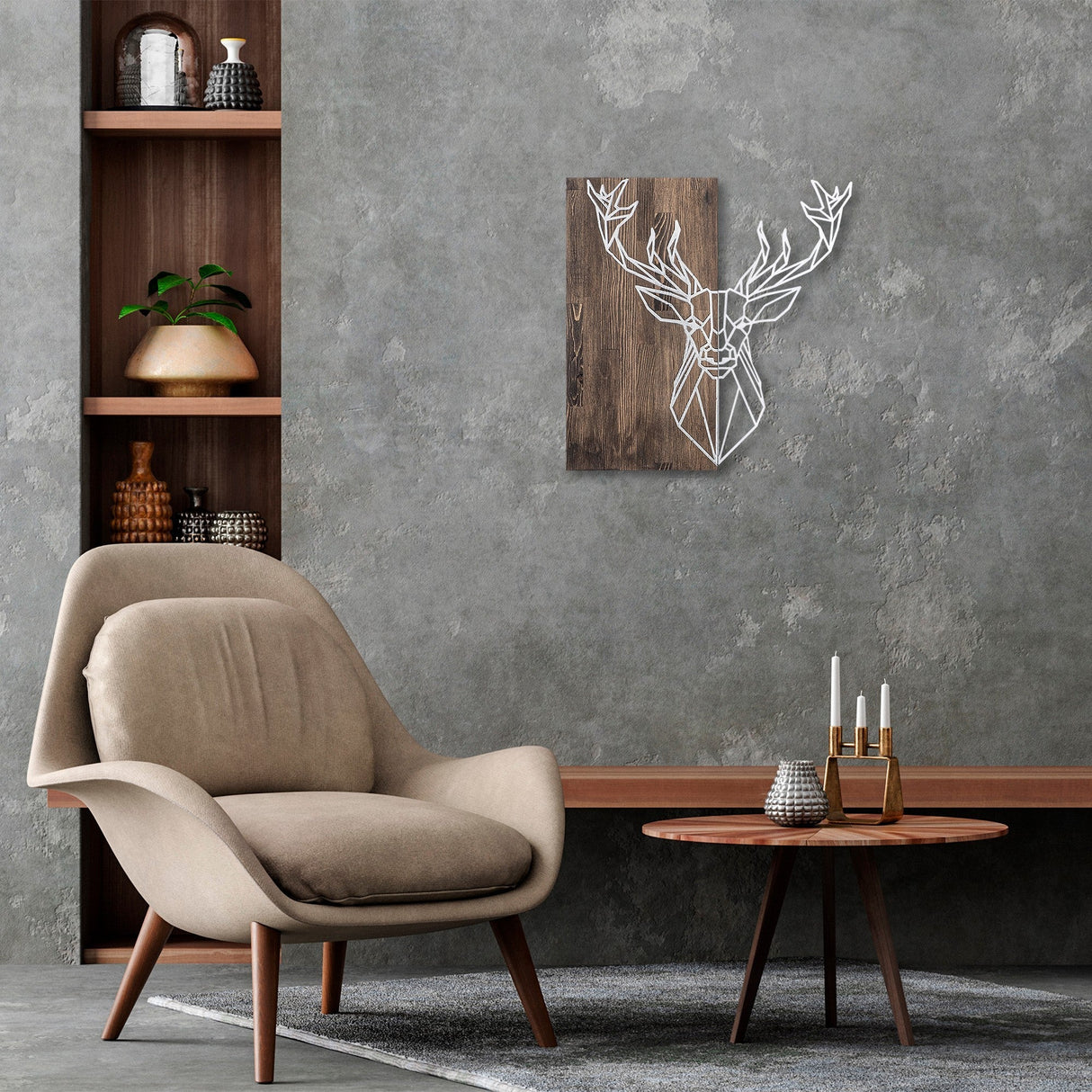 Decorațiune de perete din lemn Deer1, Diverse culori, 56x58x3 cm - Nuc - Argintiu | SKU: 899SKL2244 | Decorațiune de perete din lemn Deer1, 56x58x3 cm, varianta Nuc - Argintiu, produs pentru amenajarea locuinței, disponibil online în România la CasaMob