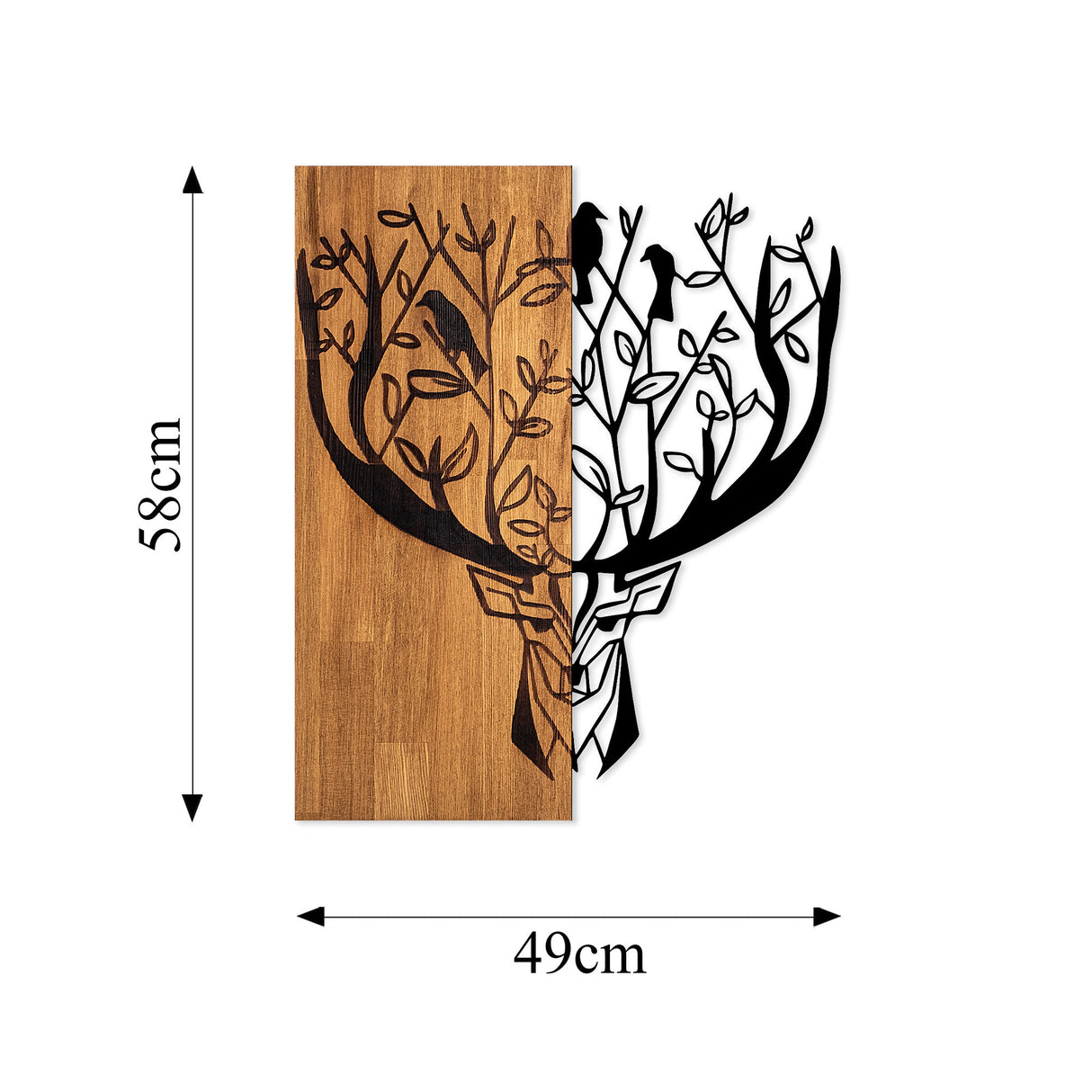Decorațiune de perete din lemn Deer 1, Nuc - Negru, 49x58x3 cm