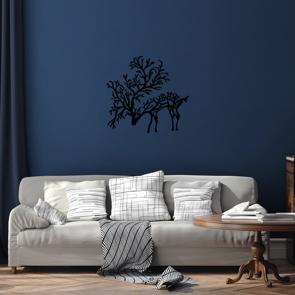 Decorațiune de perete din metal Deer 2, Negru, 66x70x2 cm