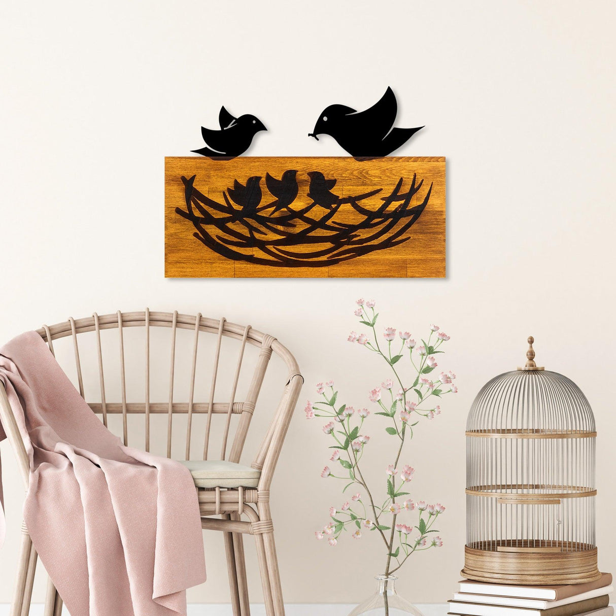 Decoratiune de perete lemn Family, Nuc, 58x40x3 cm