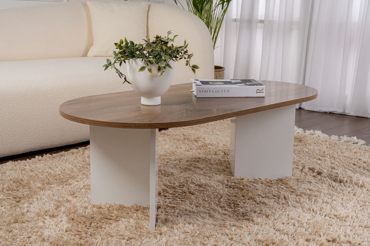 Măsuță de cafea Sable, Diverse culori, 119x60x40 cm - Venezia walnut - Alb | SKU: 909NRD1111 | Măsuță de cafea Sable, 119x60x40 cm, varianta Venezia walnut - Alb, produs pentru amenajarea locuinței, disponibil online în România la CasaMob
