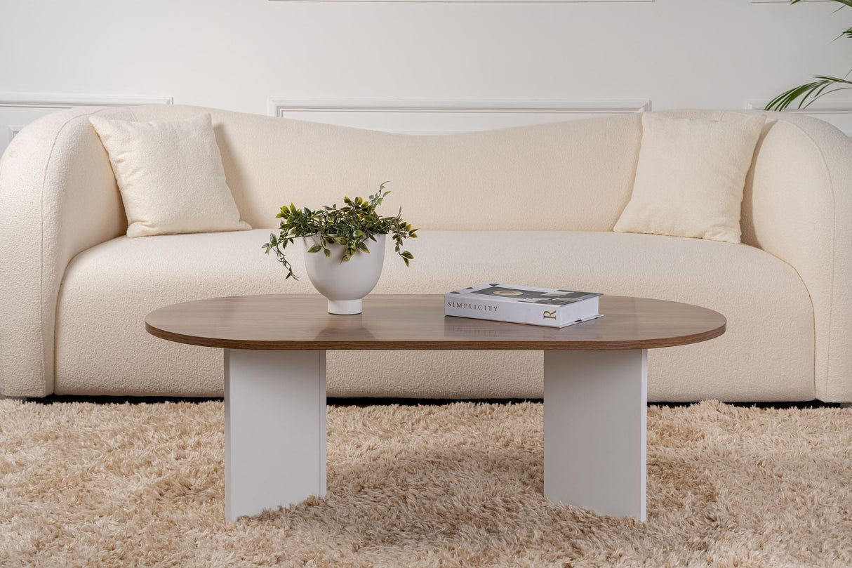 Măsuță de cafea Sable, Diverse culori, 119x60x40 cm - Venezia walnut - Alb | SKU: 909NRD1111 | Măsuță de cafea Sable, 119x60x40 cm, varianta Venezia walnut - Alb, produs pentru amenajarea locuinței, disponibil online în România la CasaMob