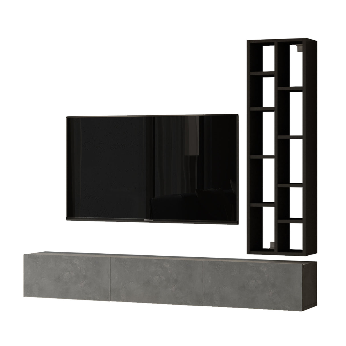 Comodă TV LV9-RL, Argintiu - Negru, 175x27x25 cm
